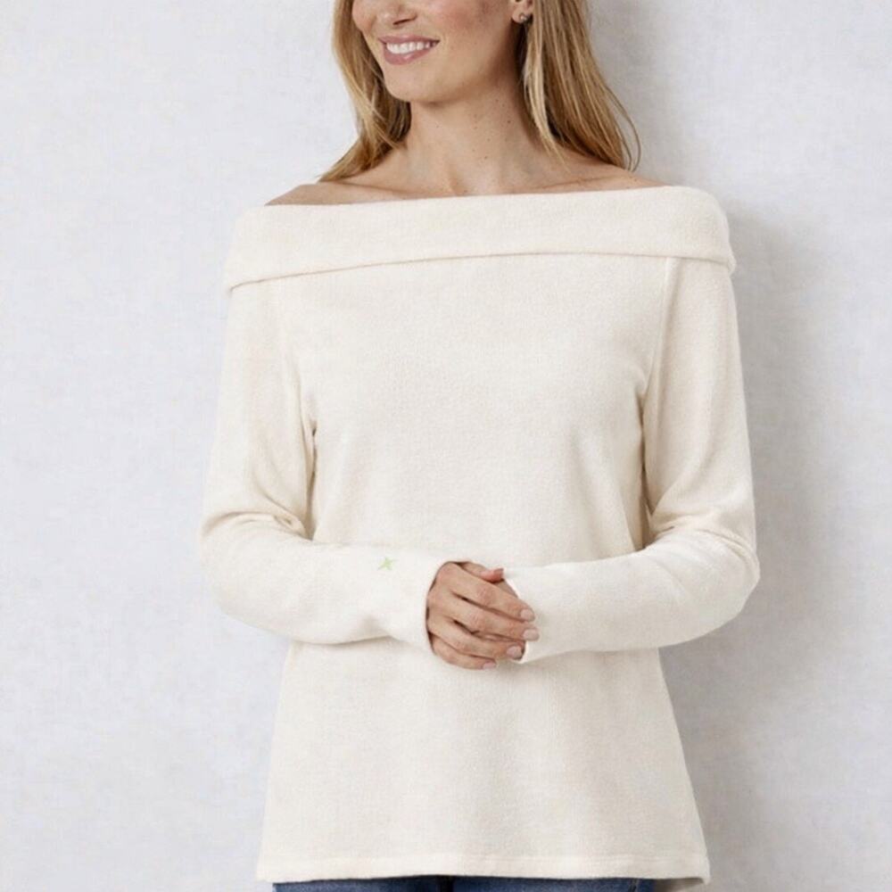 Tuckernuck Dudley Stephens Off Shoulder Pullover Cream Size XXL Minimalist Cozy